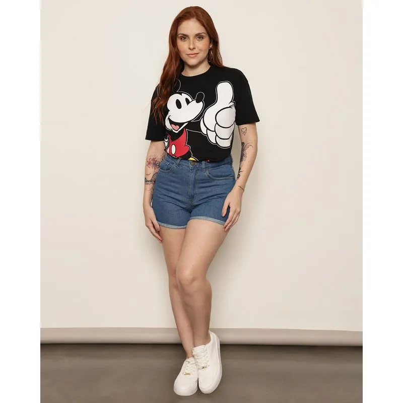 Short Jeans Feminino Mom Barra Dobrada Azul 38