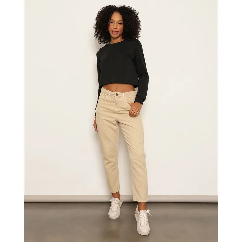 Calça Feminina Sarja Mom Com Bolsos Bege 44