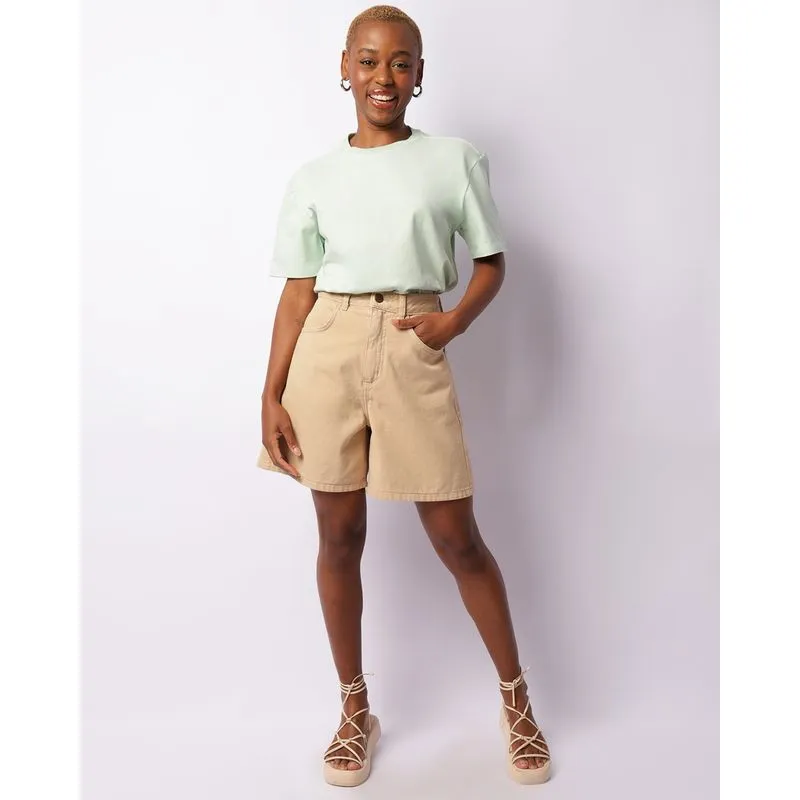 Bermuda Feminina Sarja Com Bolsos Marrom 44