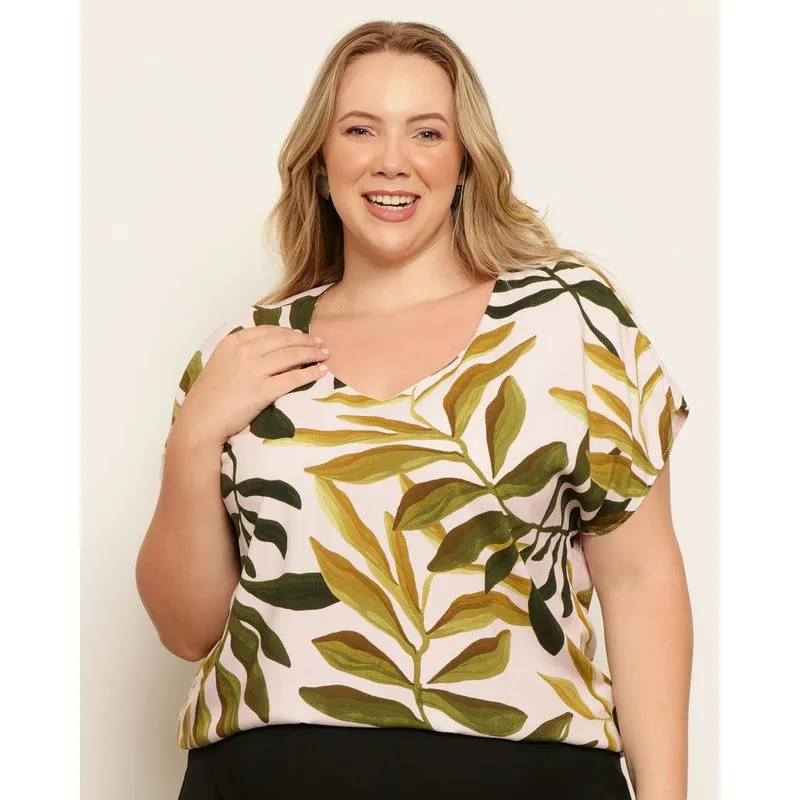 Blusa Plus Size Feminina Berry & Co. Viscose Rosa UN