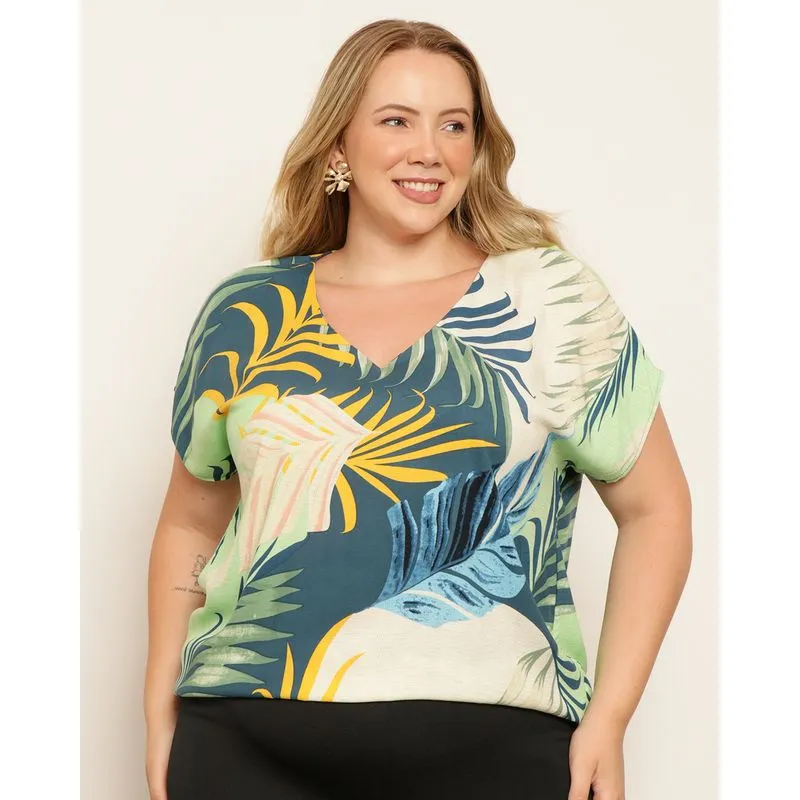 Blusa Feminina Plus Size Berry & Co. Viscose Azul G1