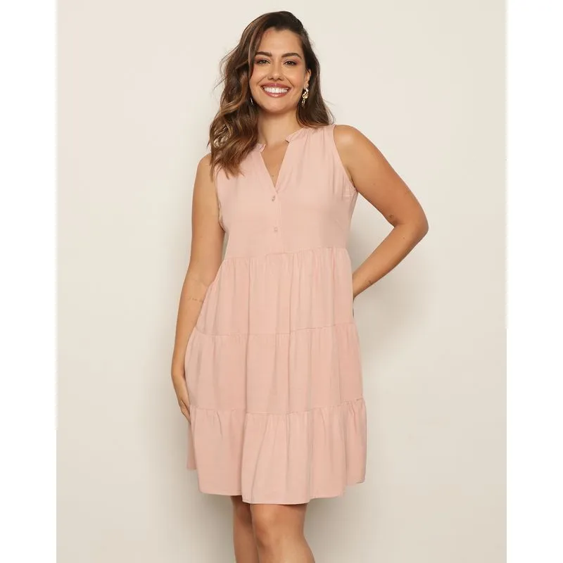 Vestido Feminino Curto Três Marias Com Botões Rosa P