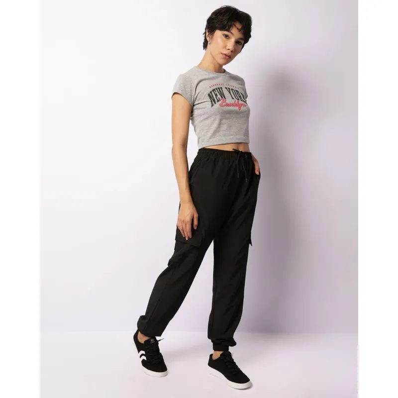Calça Feminina Jogger Bolso Cargo Com Cordão Preta GG