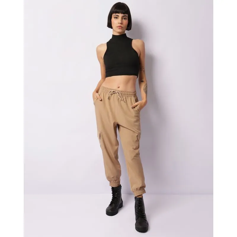 Calça Feminina Berry & Co. Jogger Bolso Cargo Bege PP