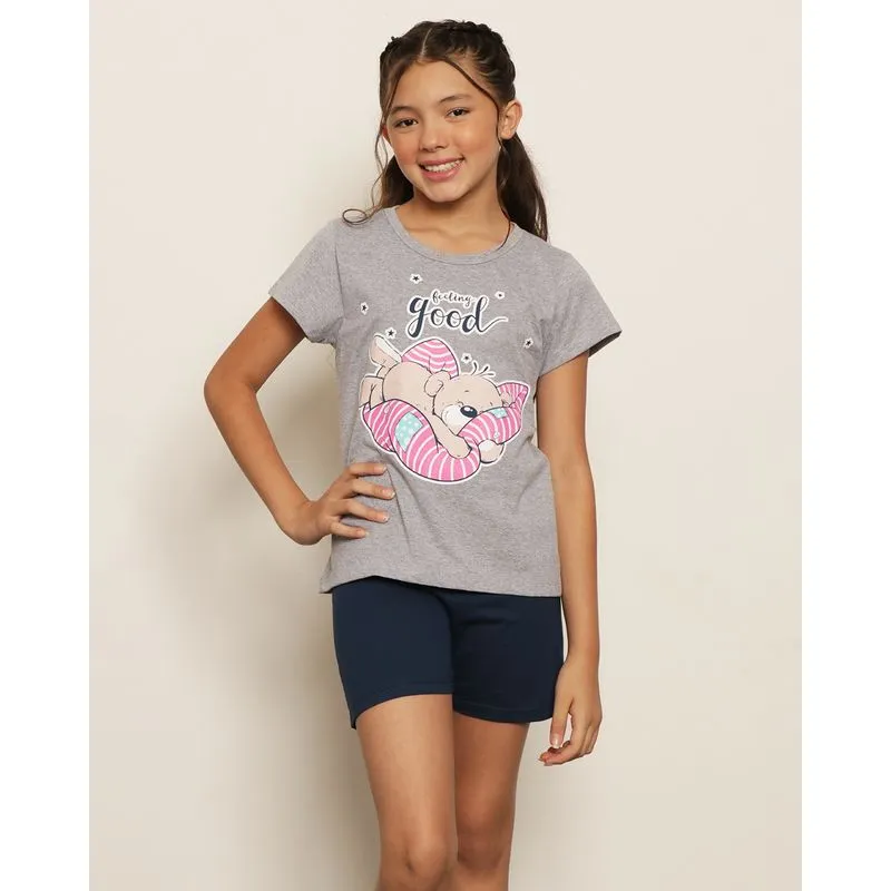 Pijama Juvenil Curto Estampa Ursinho Cinza 10