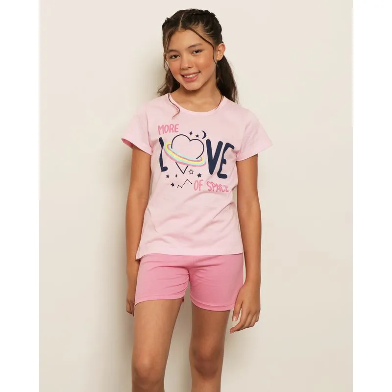 Pijama Juvenil Curto Estampa Love Rosa 12
