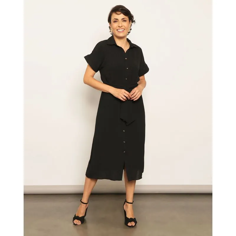 Vestido Feminino Chemise Duna Com Amarração Preto G