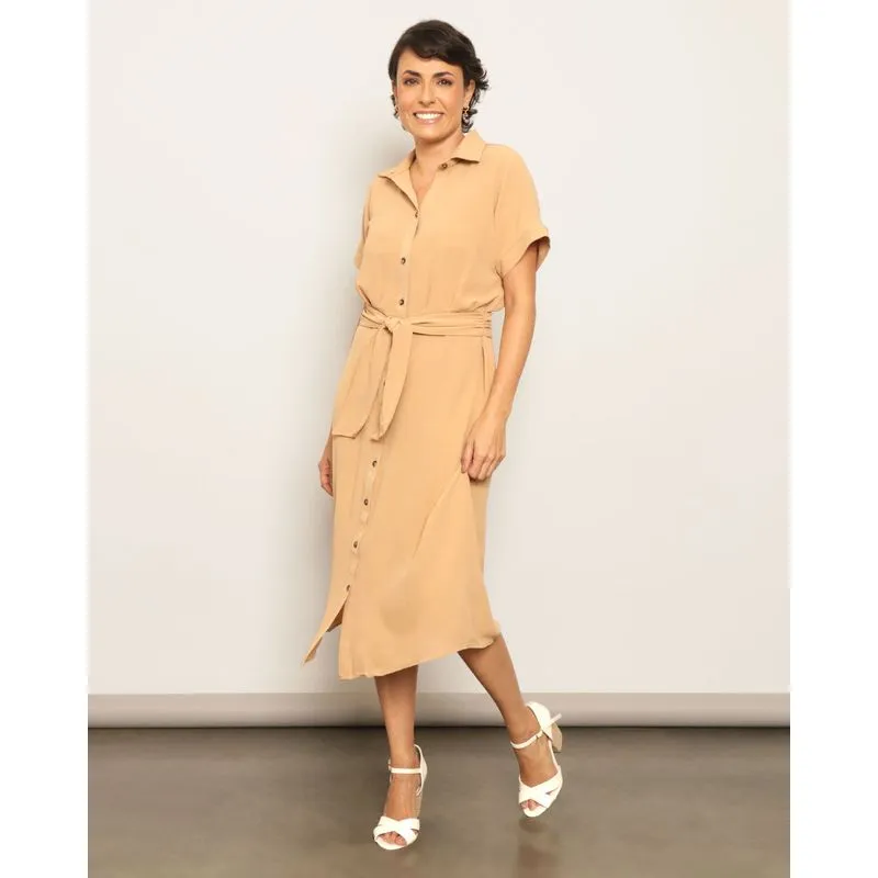 Vestido Feminino Chemise Duna Com Amarração Bege P