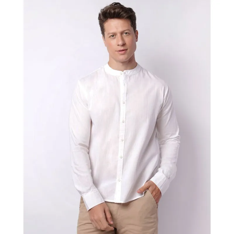 Camisa Masculina Gola Padre Manga Longa Branca P