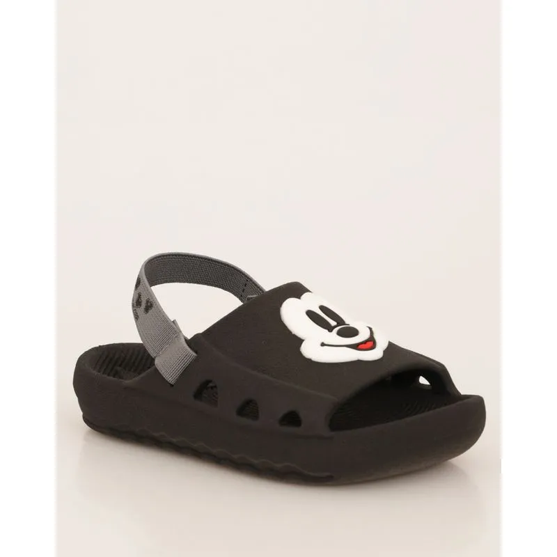 Sandália Bebê Slide Disney Aplicação Mickey Com Elastico Preto 17/18