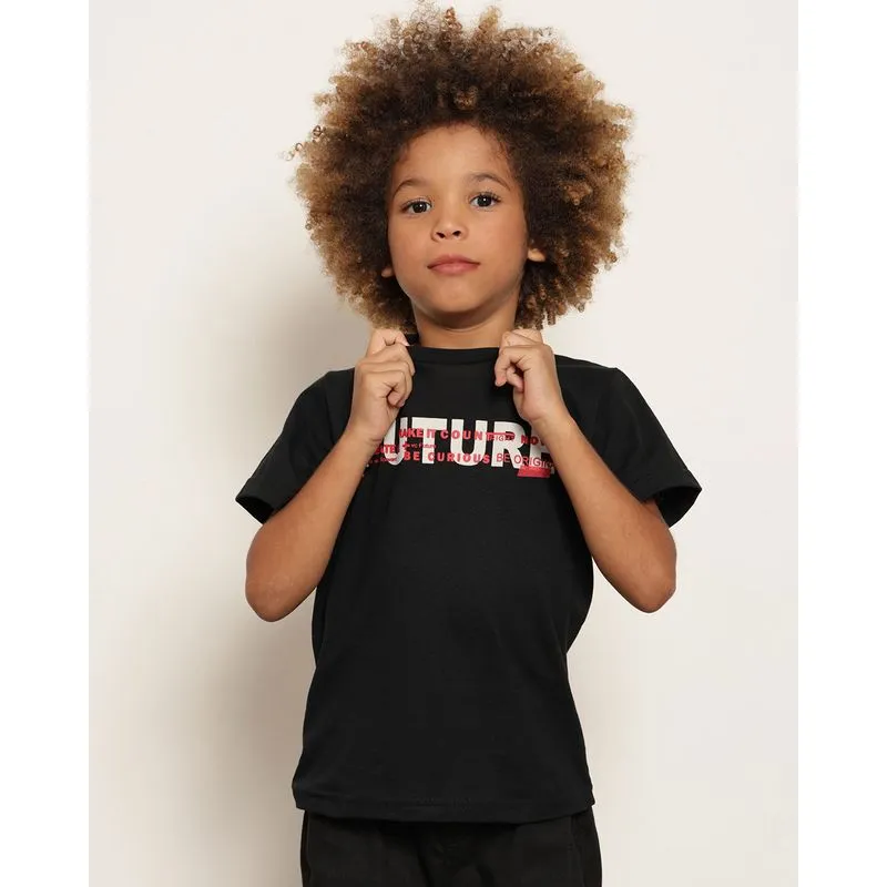 Camiseta Infantil Estampa Frontal Manga Curta Preta 4