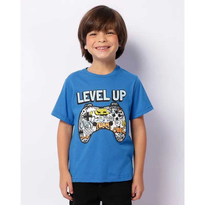 Camiseta Infantil Estampa Game Manga Curta Azul 4