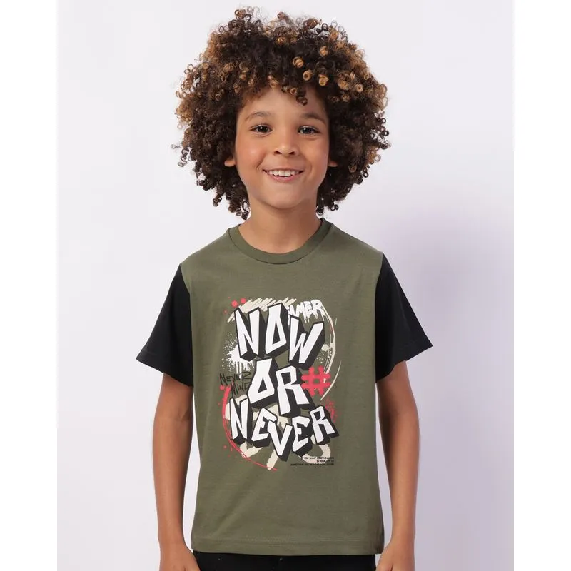 Camiseta Infantil Algodão Estampa Frontal Grafite Verde 4