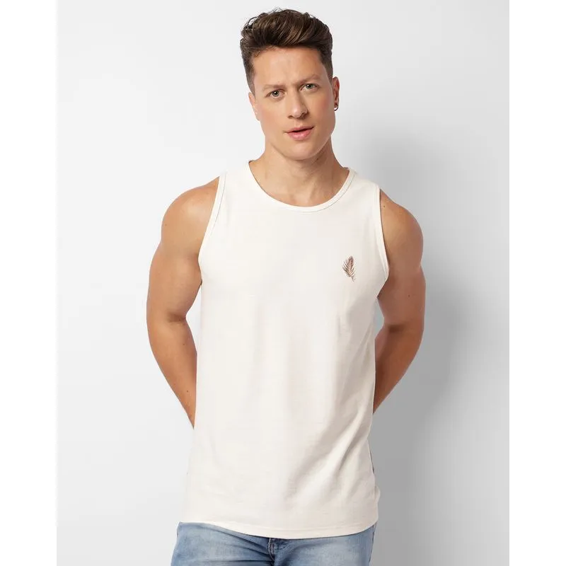 Regata Masculina Texturizada Estampa Folhagem Off White P