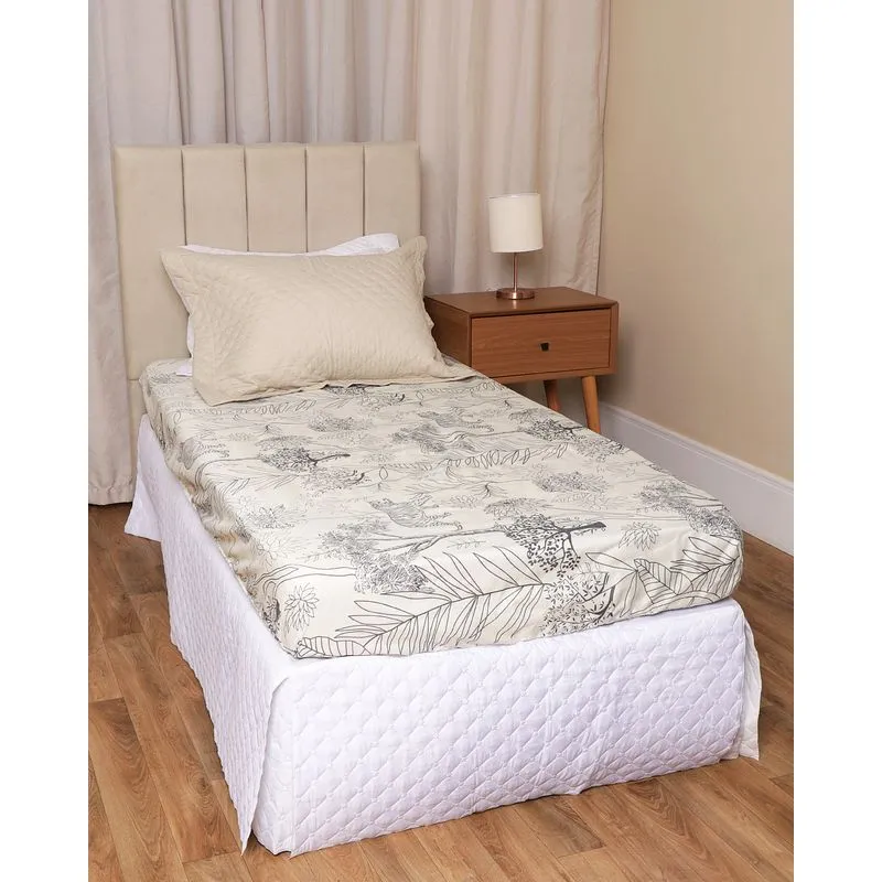 Lençol Avulso Solteiro Com Elástico Arte e Cazza Floral Off White UN