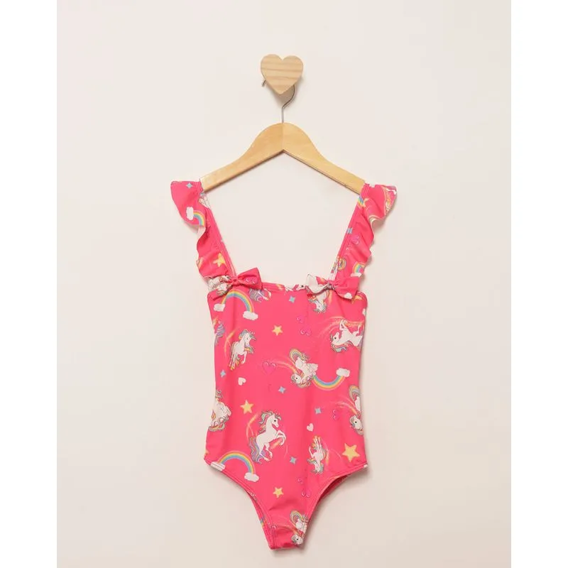 Maiô Infantil Menina Estampa Unicórnios Rosa 6