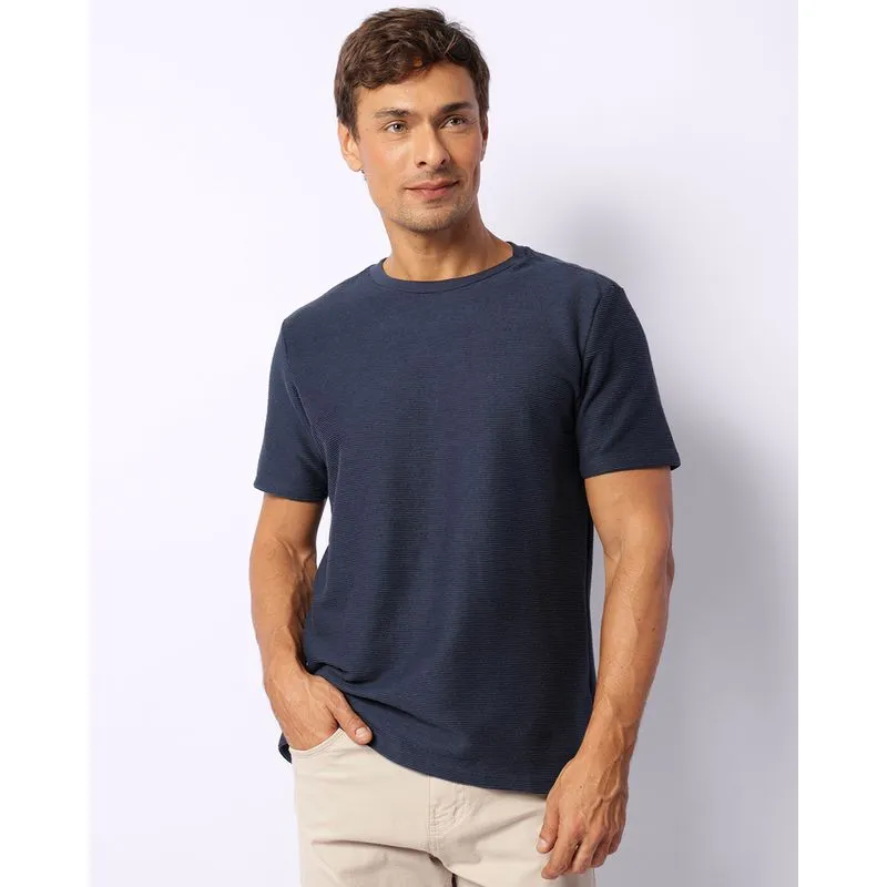 Camiseta Masculina Texturizada Manga Curta Marinho M