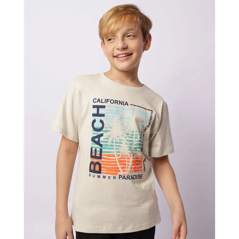 Camiseta Juvenil Estampa Tropical Manga Curta Bege 16