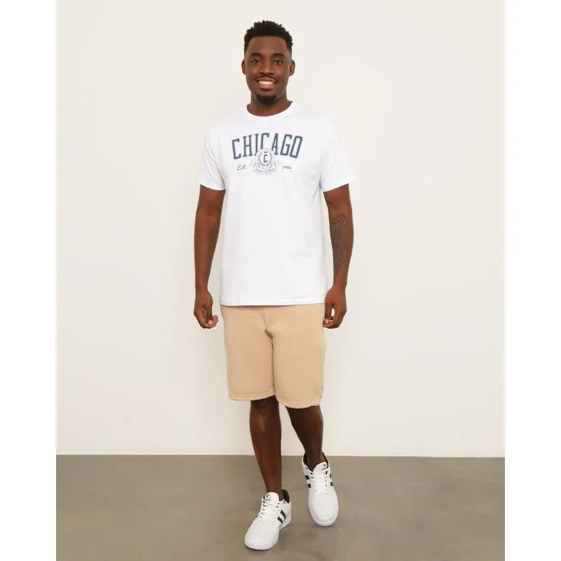 Bermuda Masculina Moletom Reta Bolsos Com Cordão Bege M