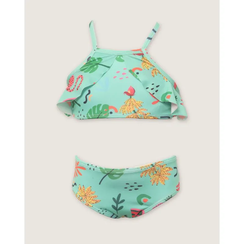 Biquíni Infantil Menina Conjunto Estampado Gato Verde 4