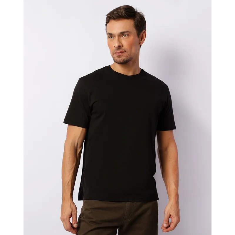 Camiseta Masculina Algodão Peruano Manga Curta Preta M