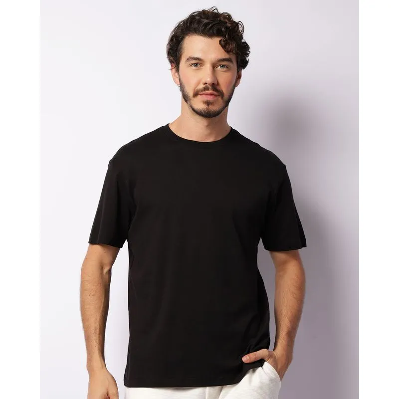 Camiseta Masculina Algodão Peruano Manga Curta Preta G
