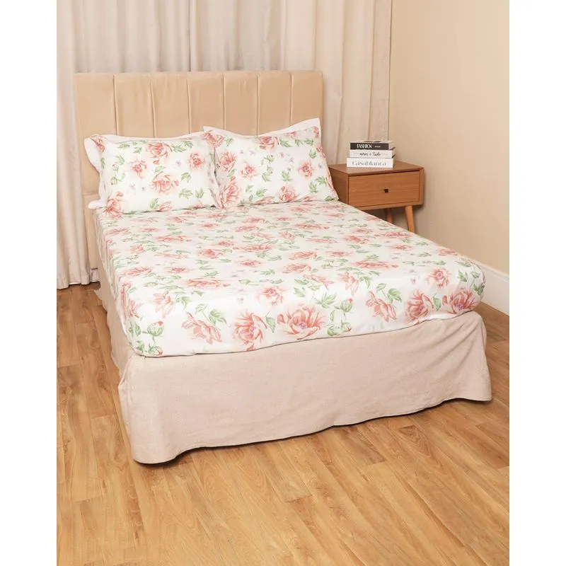 Jogo De Cama King 3 Peças Étnico Arte E Cazza Estampado Floral Verde UN