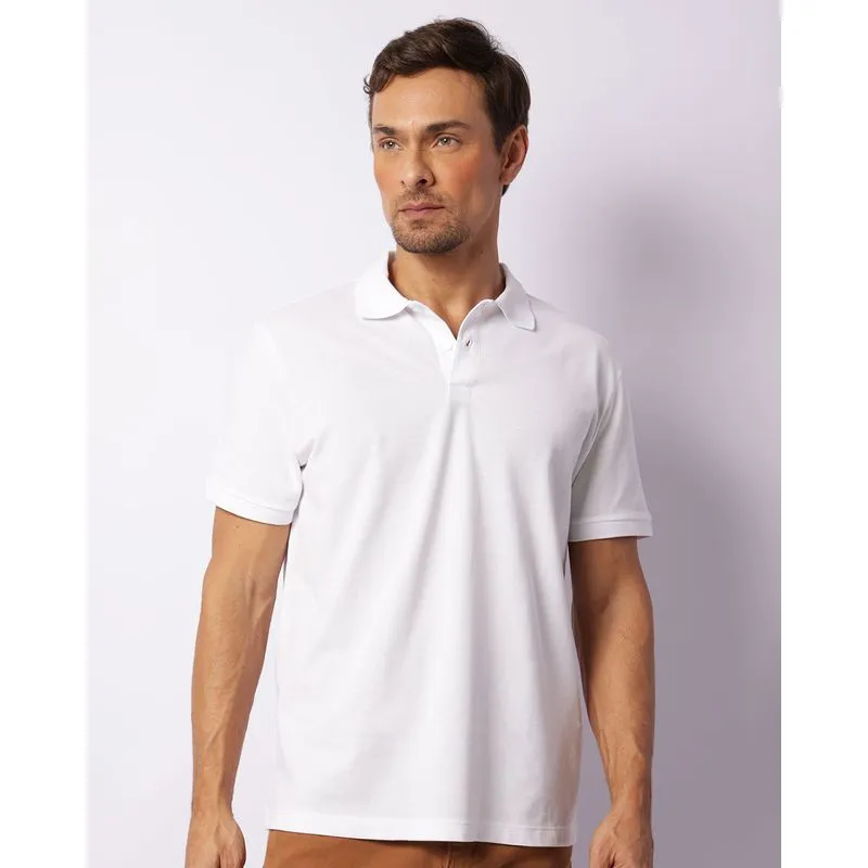 Camisa Polo Masculina Algodão Peruano Manga Curta Branca G