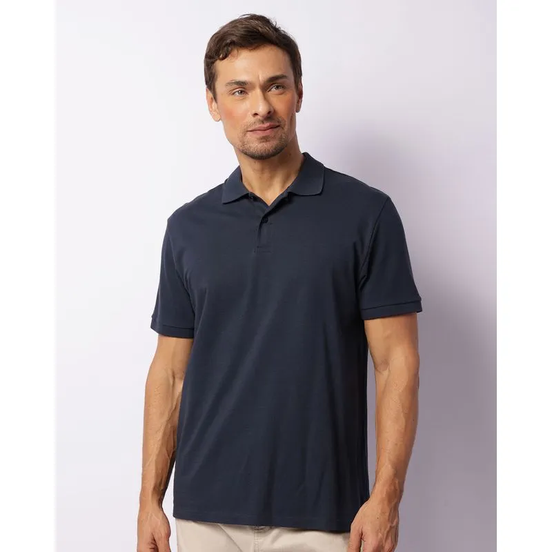 Camisa Polo Masculina Algodão Peruano Manga Curta Marinho M