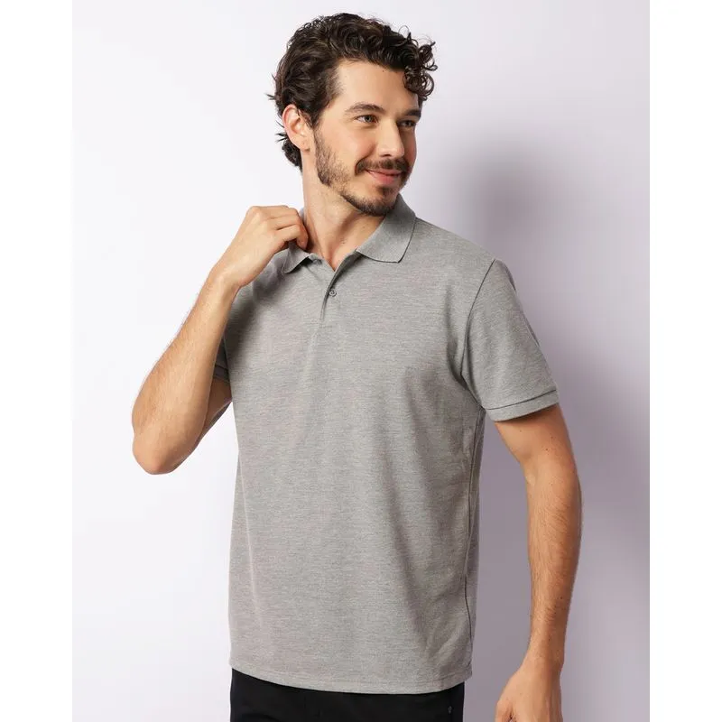 Camisa Polo Masculina Algodão Peruano Manga Curta Cinza GG