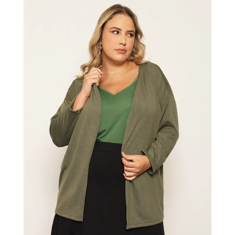 Capa Plus Size Feminina Tricô Manga Longa Verde G2