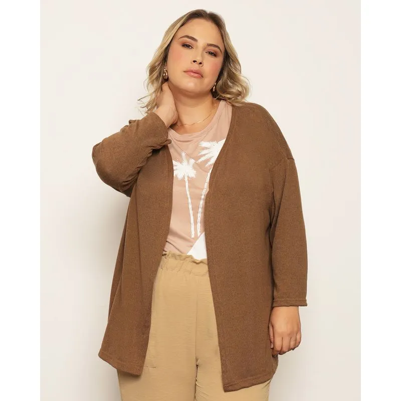 Capa Plus Size Feminina Tricô Manga Longa Bege G2