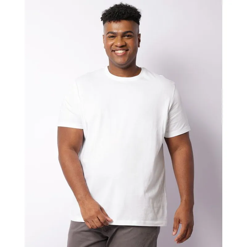 Camiseta Plus Size Masculina Algodão Peruano Penteado Branca G3