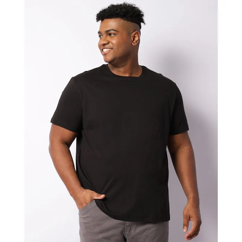 Camiseta Plus Size Masculina Algodão Peruano Penteado Preta G4