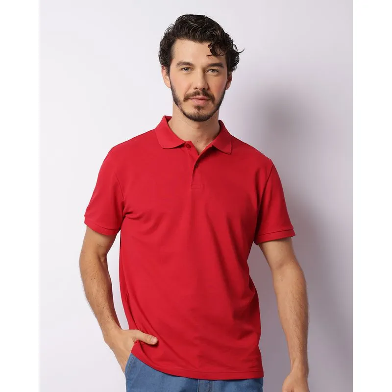 Camisa Polo Masculina Algodão Peruano Manga Curta Vermelha M