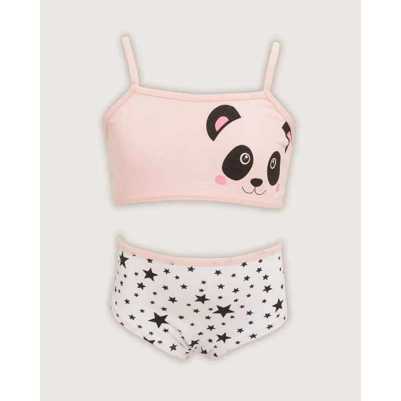 Conjunto Lingerie Infantil Sem Bojo Estampa Panda Rosa 10