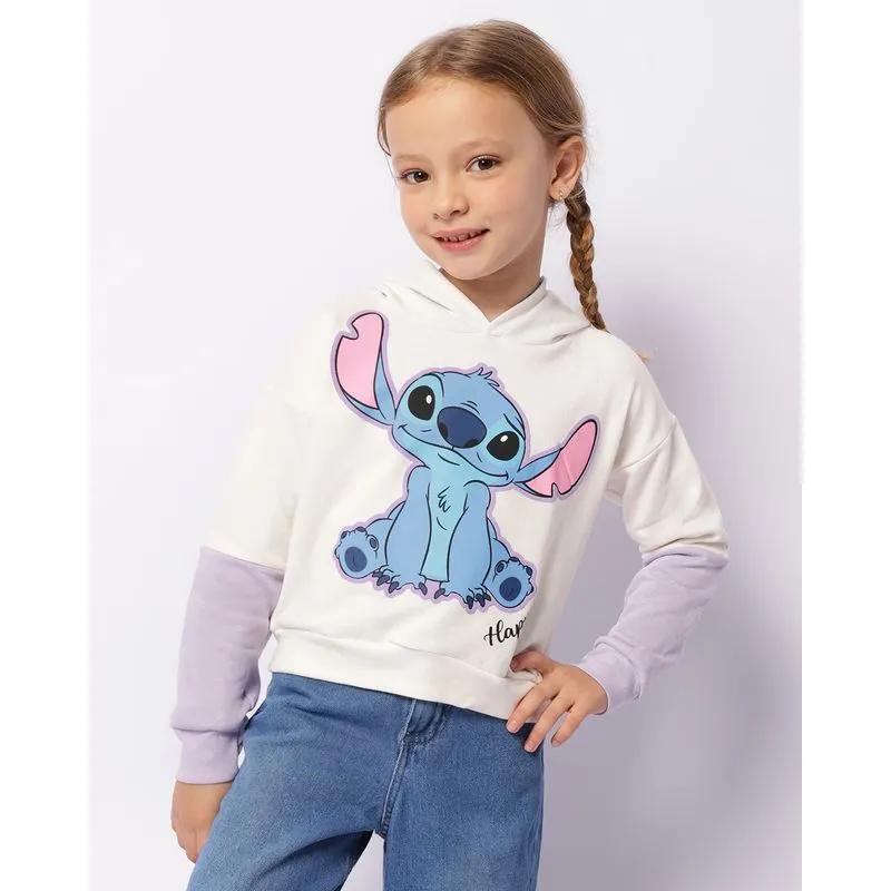 Blusão Moletom Infantil Peluciado Disney Estampa Stitch Off White 10