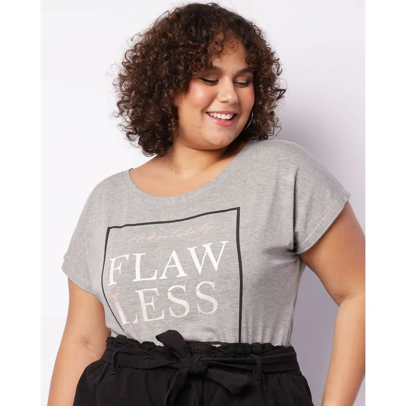Blusa Plus Size Feminina Manga Curta Estampa Frontal Cinza G2