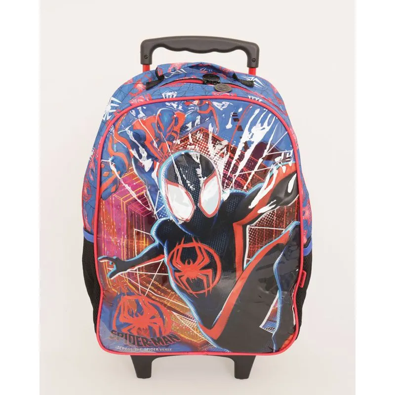 Mochila Com Rodinhas Infantil Marvel Estampa Homem Aranha Azul UN