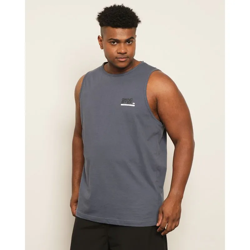 Regata Plus Size Masculina Gangster Estampa Costas Cinza G2