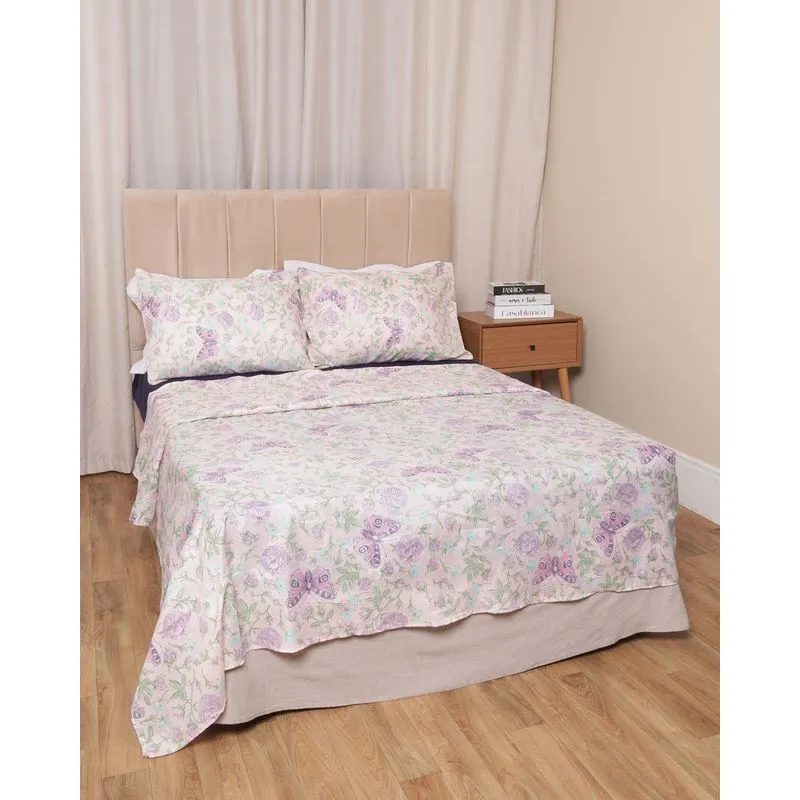 Jogo De Cama Arte E Cazza Queen 4 Peças Estampa Floral Rosa UN