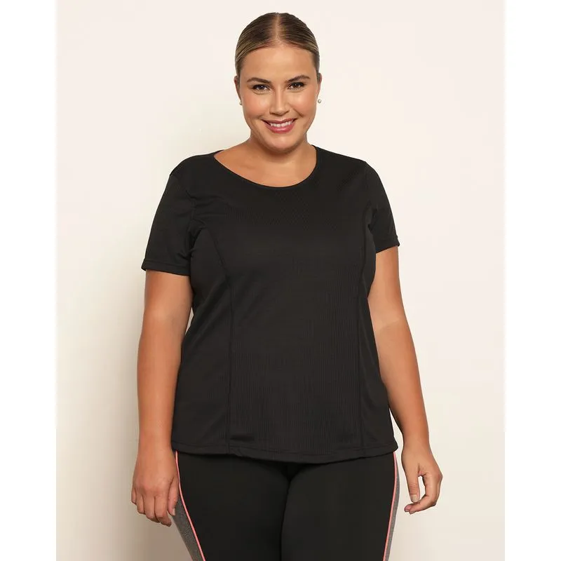 Blusa Plus Size Feminina Manga Curta Texturizada Preta G1