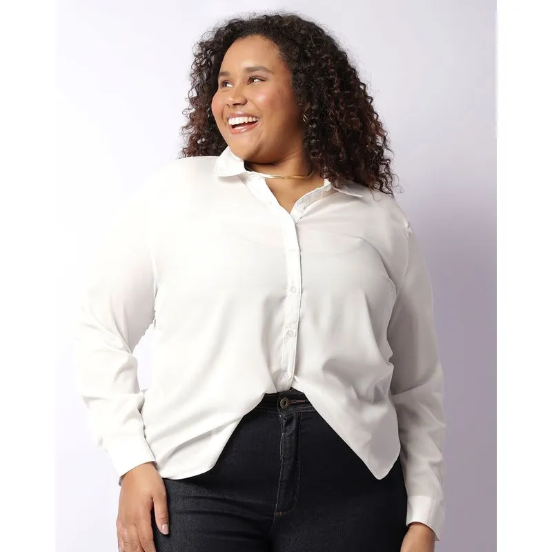 Camisa Plus Size Feminina Berry & Co. Manga Longa Branca G1