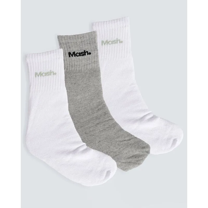 Kit 3 Pares De Meia Cano Longo Mash Branco Cinza UN