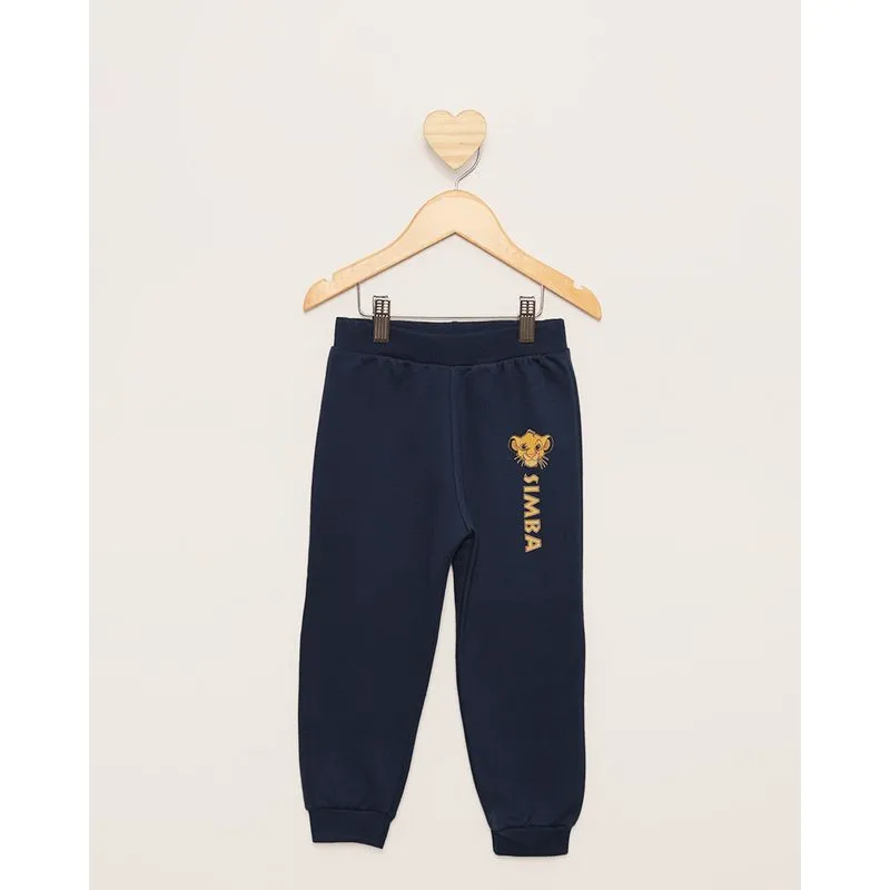 Calça Moletom Bebê Jogger Peluciada Disney Estampa Simba Marinho 1