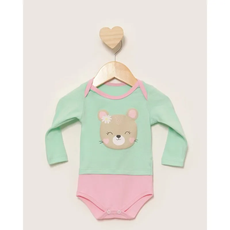 Body Bebê Manga Longa Estampa Urso Verde P
