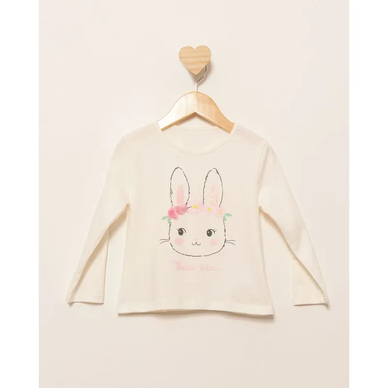 Blusa Bebê Manga Longa Estampa Interativa Coelho Off White 1