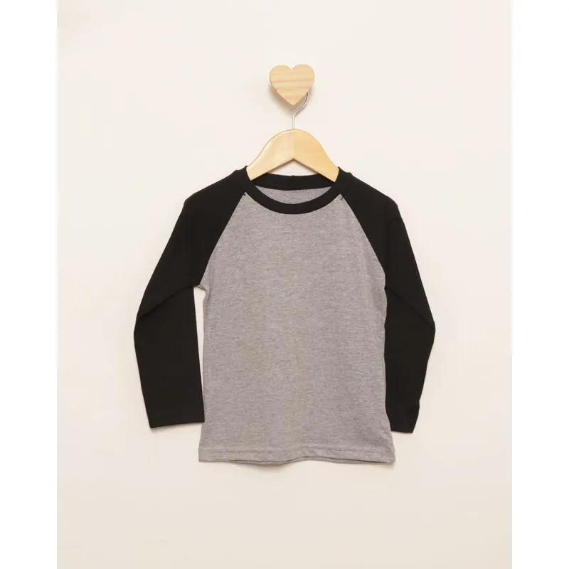 Camiseta Bebê Básica Manga Longa Raglan Cinza 1