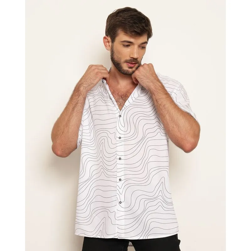 Camisa Masculina Estampada Com Botões Manga Curta Branca 4