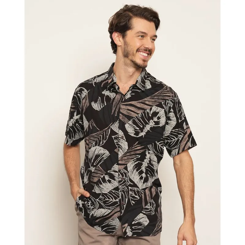 Camisa Masculina Estampada Manga Curta Preta 4